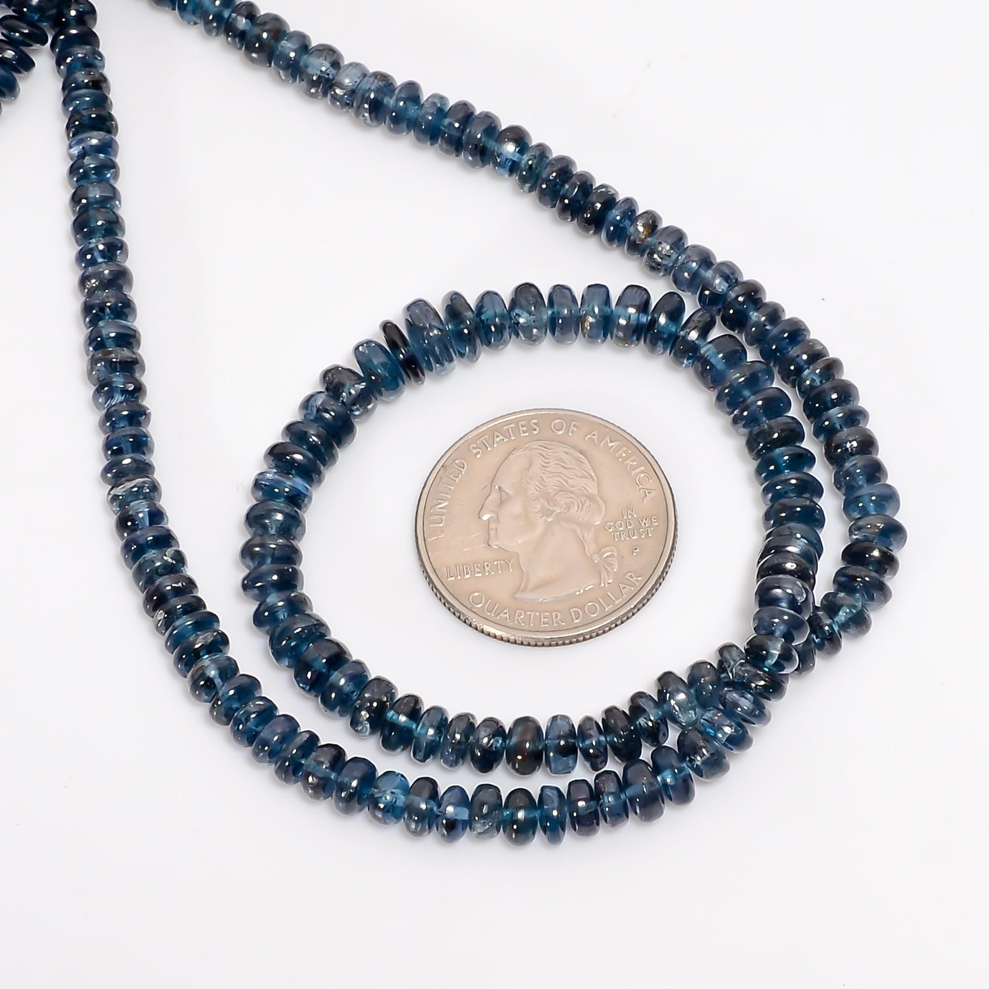 teal kyanite natural gemstone rondelle shape smooth 8 lines strand 16 beads 4x4 8x8 mm 1222 5 ct yn 539